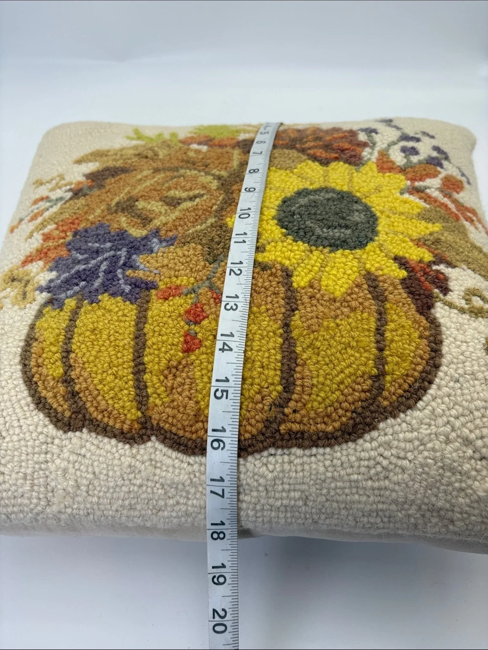 Handhooked Fall Pumpkin & Sunflower Accent Pillow